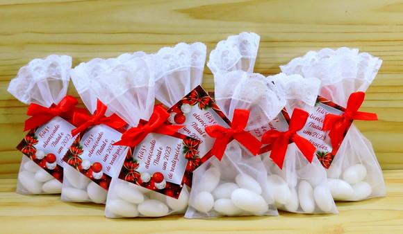 Lembrancinha de Natal Amêndoas da Sorte Saquinho Organza