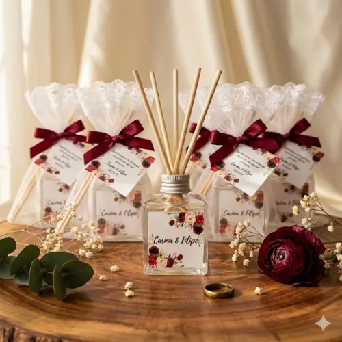 Lembrança Casamento Mini Aromatizador Difusor Vareta Marsala