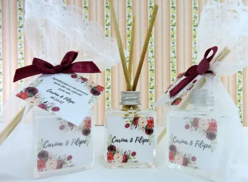 Lembrança Casamento Mini Aromatizador Difusor Vareta Marsala
