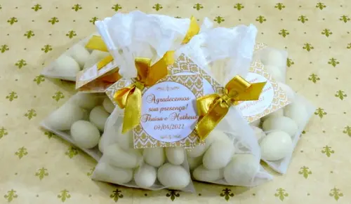 Lembrancinha Amêndoas da Sorte Saquinho Organza de Casamento
