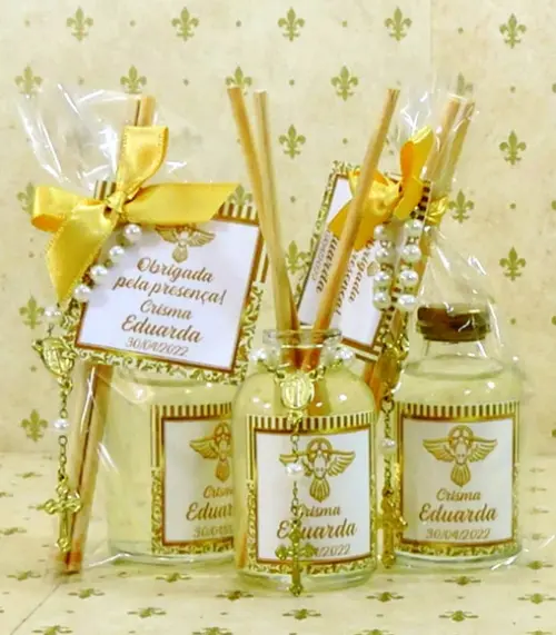 Lembrancinha Batizado Mini Difusor com Tercinho Mini Terço