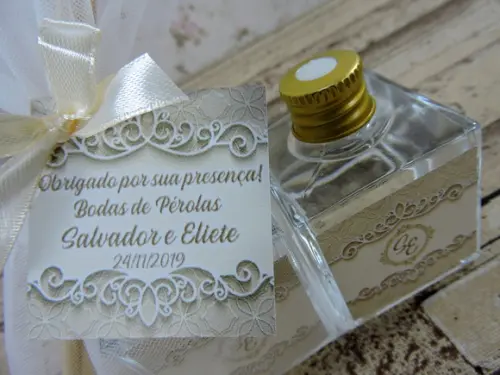 Lembrancinha Bodas de Pérolas Mini Aromatizante Cubo 50 ml