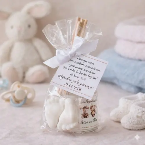 Lembrancinha Chá Revelação Aromatizador e Pezinhos Delicado