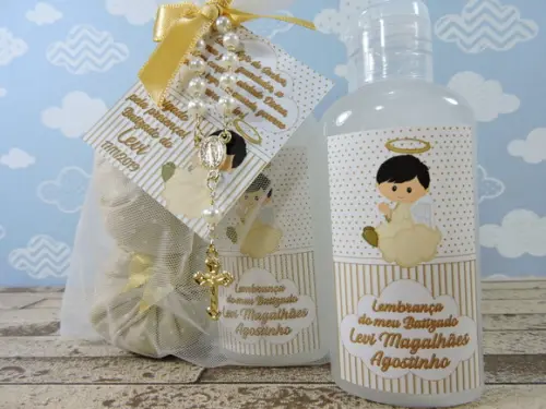 Lembrancinha de Batizado 2 Sachês Sabonete Líquido Organza