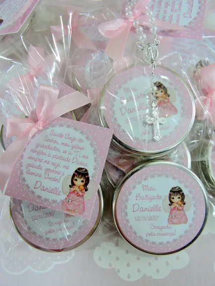 Lembrancinha de Batizado Latinha com Mini Terço