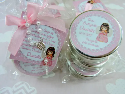 Lembrancinha de Batizado Latinha com Mini Terço