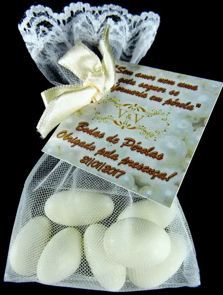 Lembrancinha de Bodas de Pérolas Amêndoas da Sorte