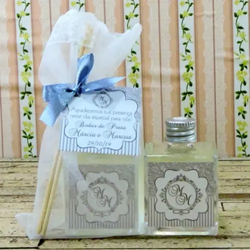 Lembrancinha de Bodas de Prata Mini Aromatizador Cubo 50 ml
