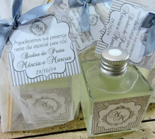 Lembrancinha de Bodas de Prata Mini Aromatizador Cubo 50 ml