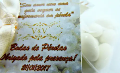 Lembrancinha de Bodas de Pérolas Amêndoas da Sorte