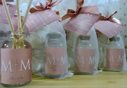 Lembrancinha de Casamento Dois Sachês e Mini Difusor Rosê