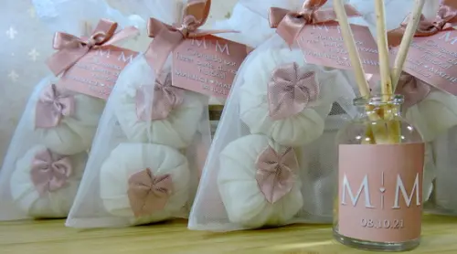 Lembrancinha de Casamento Dois Sachês e Mini Difusor Rosê
