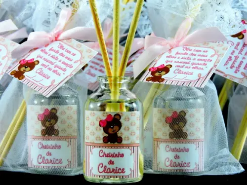 Lembrancinha de Nascimento Aromatizador na Organza Ursinha