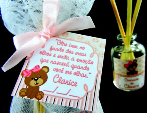 Lembrancinha de Nascimento Aromatizador na Organza Ursinha