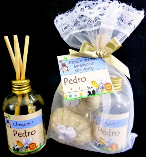 Lembrancinha de Nascimento Mini Aromatizador e Dois Sachês