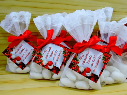 Lembrancinha de Natal Amêndoas da Sorte Saquinho Organza