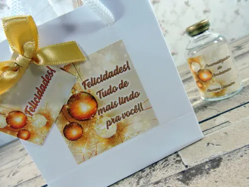 Lembrancinha de Natal Mini Aromatizador Sacola Branca Brinde
