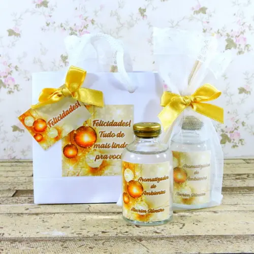 Lembrancinha de Natal Mini Aromatizador Sacola Branca Brinde