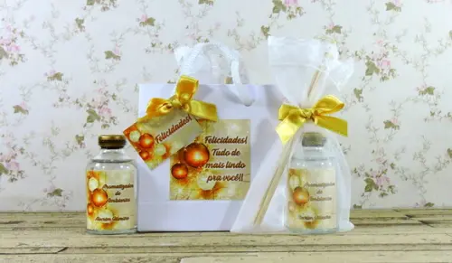 Lembrancinha de Natal Mini Aromatizador Sacola Branca Brinde