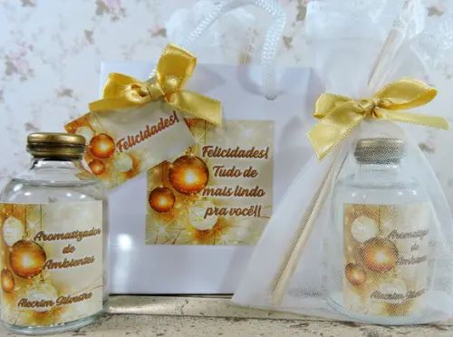 Lembrancinha de Natal Mini Aromatizador Sacola Branca Brinde
