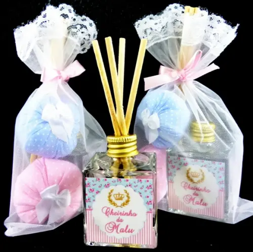 Lembrancinha Mini Aromatizador Varetas-rosa e Azul Coroa