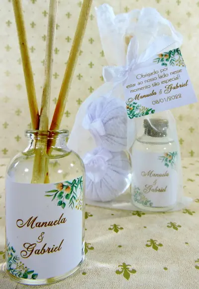 Lembrancinha Mini Difusor Varetas Casamento Dois Sachês