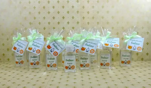 Lembrancinha Nascimento Álcool Gel no Saquinho Personalizada