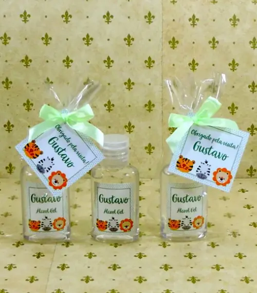Lembrancinha Nascimento Álcool Gel no Saquinho Personalizada