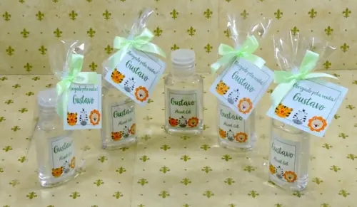 Lembrancinha Nascimento Álcool Gel no Saquinho Personalizada