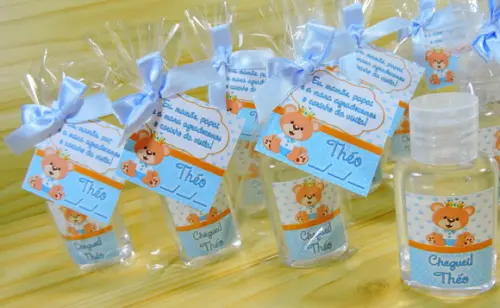 Lembrancinha Nascimento Personalizada Álcool Gel no Saquinho