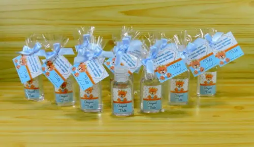 Lembrancinha Nascimento Personalizada Álcool Gel no Saquinho