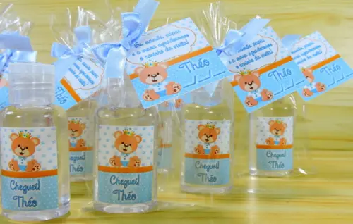 Lembrancinha Nascimento Personalizada Álcool Gel no Saquinho