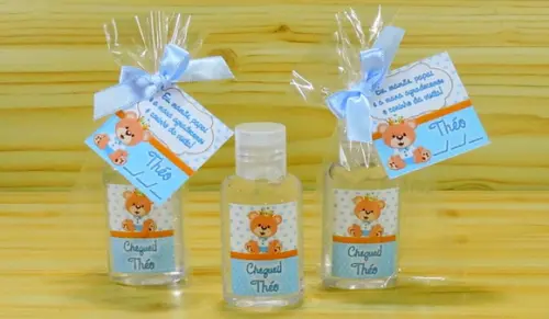 Lembrancinha Nascimento Personalizada Álcool Gel no Saquinho