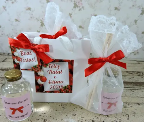 Lembrancinha Natal Mini Aromatizante Sacolinha Branca Brinde