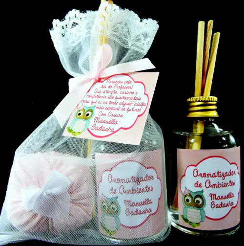 Lembrancinha Personalizada Aromatizador e Sachê Corujinha