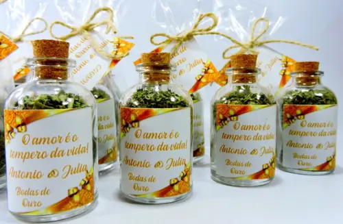 Lembrancinha Tempero do Amor Bodas de Ouro Casamento