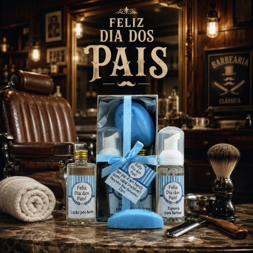 Kit Presente Dia dos Pais com Loção Pós Barba, Creme de Barbear e Sabonete