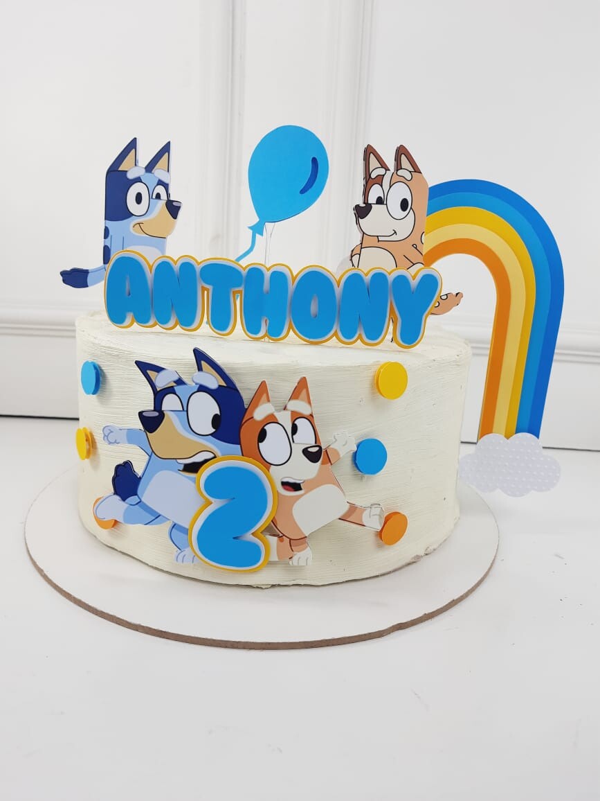 Topo|Topper de Bolo Bluey e Bingo