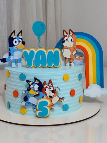 Topo|Topper de Bolo Bluey e Bingo