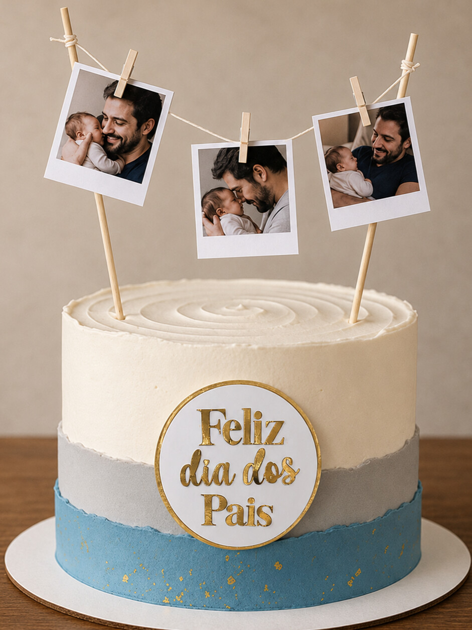 Topo de Bolo Dia dos Pais Personalizado com foto do papai
