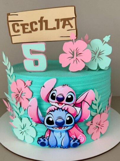 Topo de Bolo Stitch Personalizado Nome e Idade Mesversário Festa Infantil