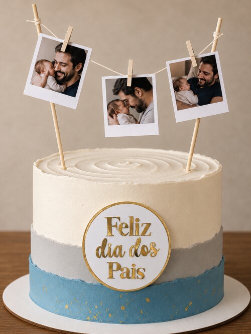 Topo de Bolo Dia dos Pais Personalizado com foto do papai