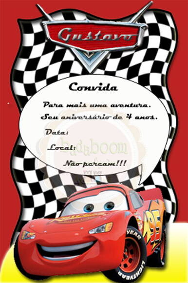 Arte Digital Convite Carros Disney Vermelho
