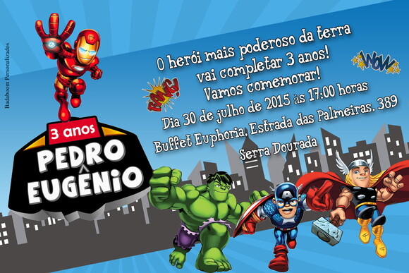 Arte Digital Convite Esquadrão de Heróis