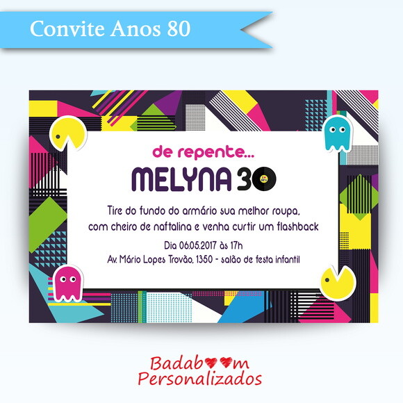 Arte Digital Para Convite Anos 80