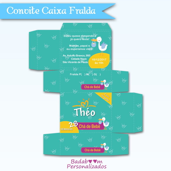 Arte Digital Para Convite Para Chá De Bebê Caixa Fralda