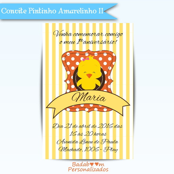 Arte Digital Para Convite Pintinho Amarelinho
