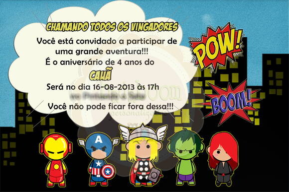 Arte Digital Para Convite Vingadores - C.637