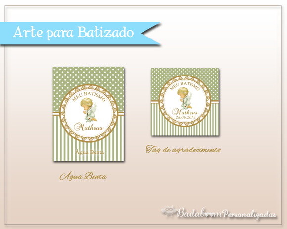 Kit Água Benta Batizado Anjinho Verde