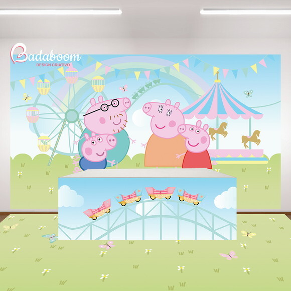 Kit Arte Digital Painel Familia Pig